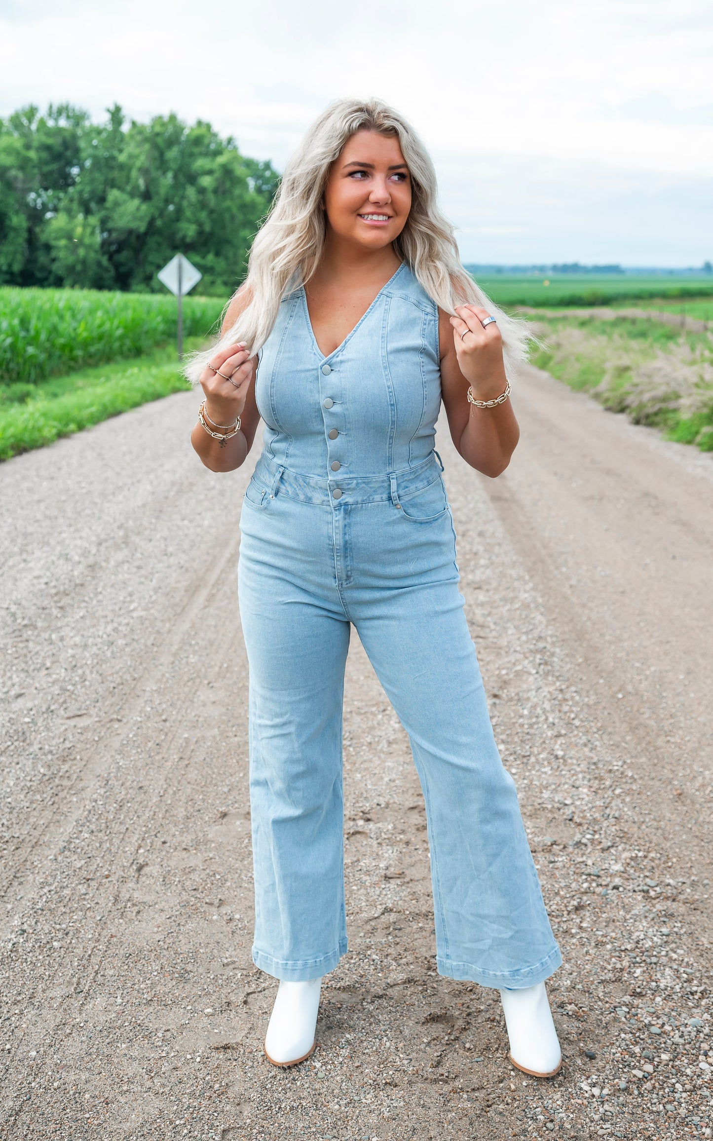 Sleeveless Denim Knit Jumpsuit