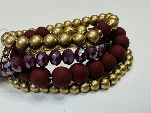 Maroon Clay & Gold Stacked Bracelets - 3 - Final Sale