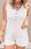 Neutral-toned stripe romper with subtle texture and easy, flattering shape