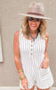 Casual yet chic romper in neutral jacquard stripes, perfect for off-duty days