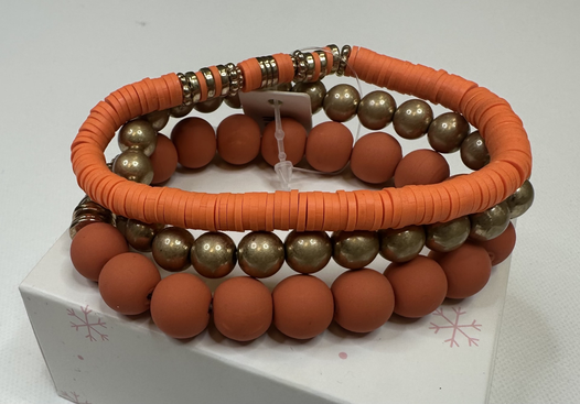 Orange Clay & Gold Stacked Bracelets - 3