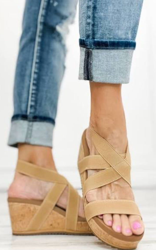 Quirky Elastic Strap Wedges | Corkys