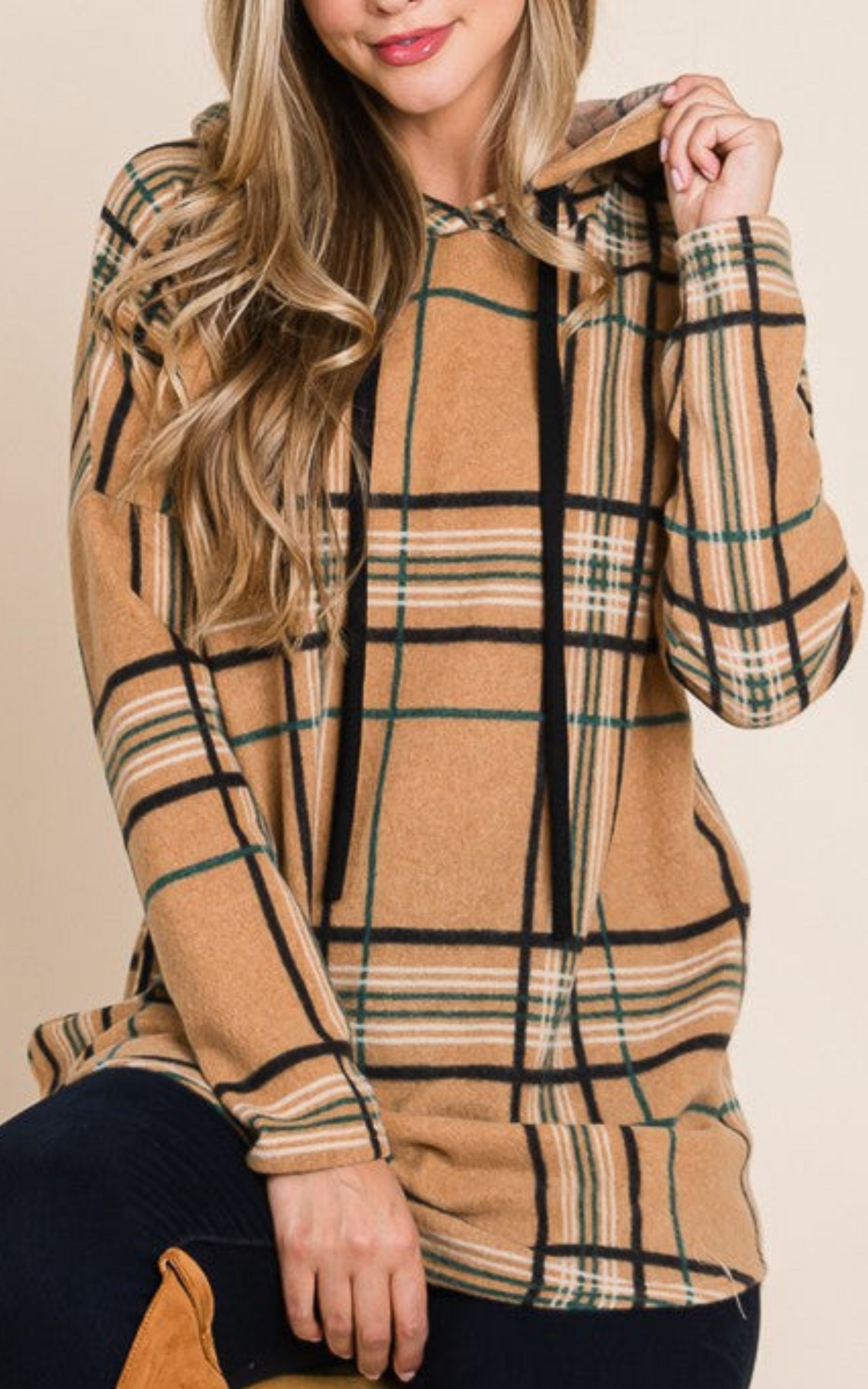 Taupe Plaid Hoodie Tunic