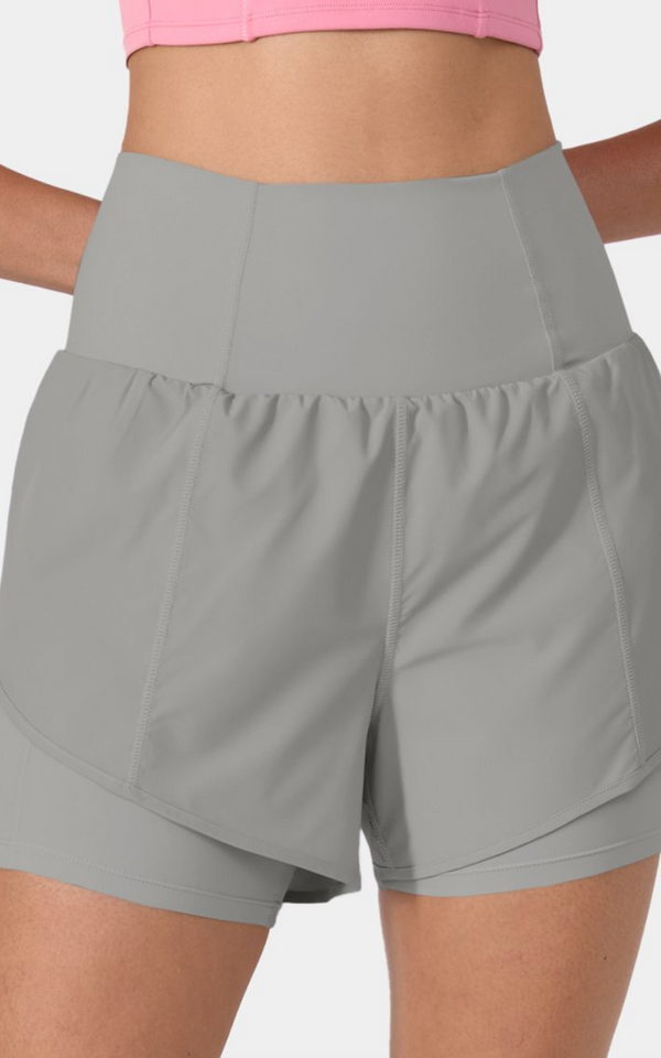 Halara  Breezeful™ Super High Waisted Curved Hem 2-in-1 Side Pocket Quick Dry Yoga Shorts 3.5''**