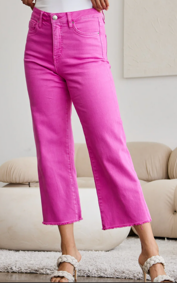Pink Rouge RFM Crop Chloe Tummy Control Wide Leg Denim Jeans
