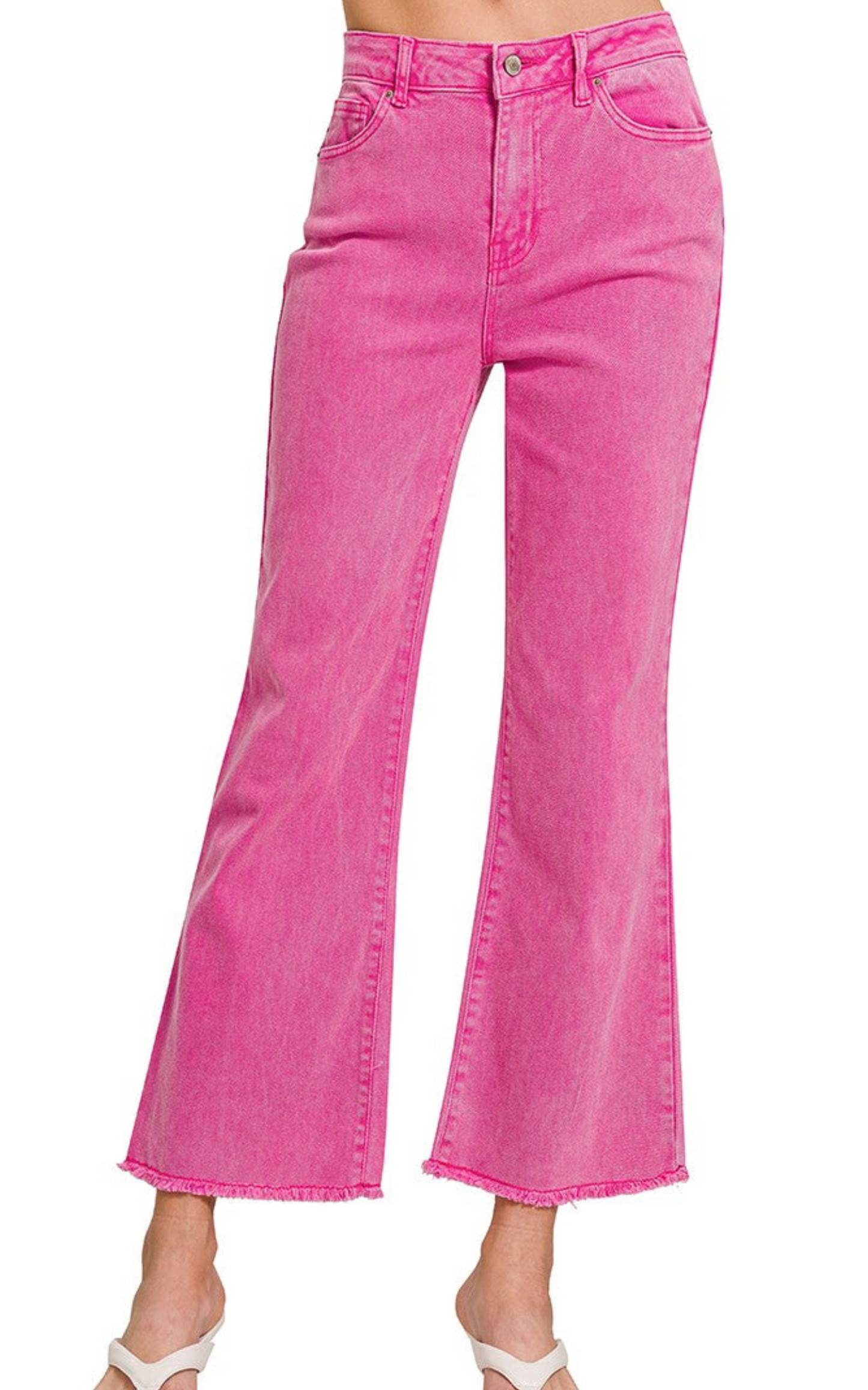 Hot Pink Acid Wash High Waisted Bootcut Denim Jeans | Zenana