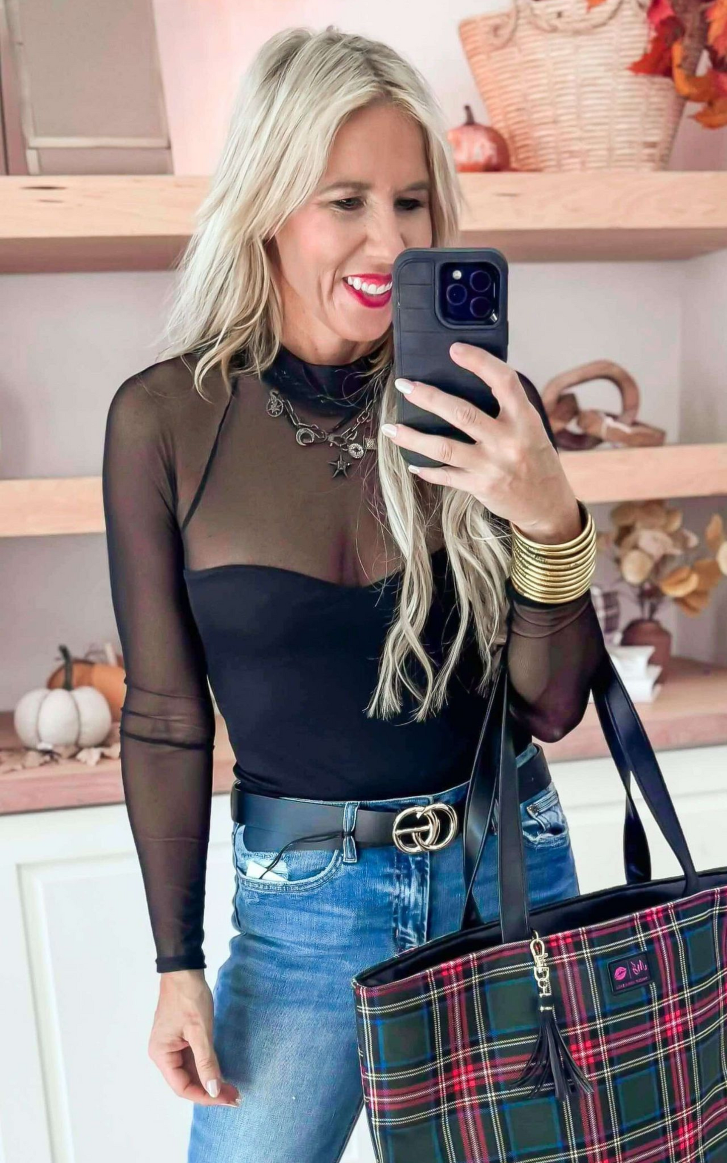 Black Sheer Ruched Top