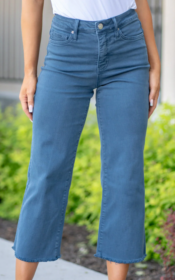 Blue Slate RFM Crop Chloe Tummy Support Wide Leg Denim Jeans