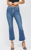 Medium Blue High Rise Crop Button Up Flare Denim Jean | MICA