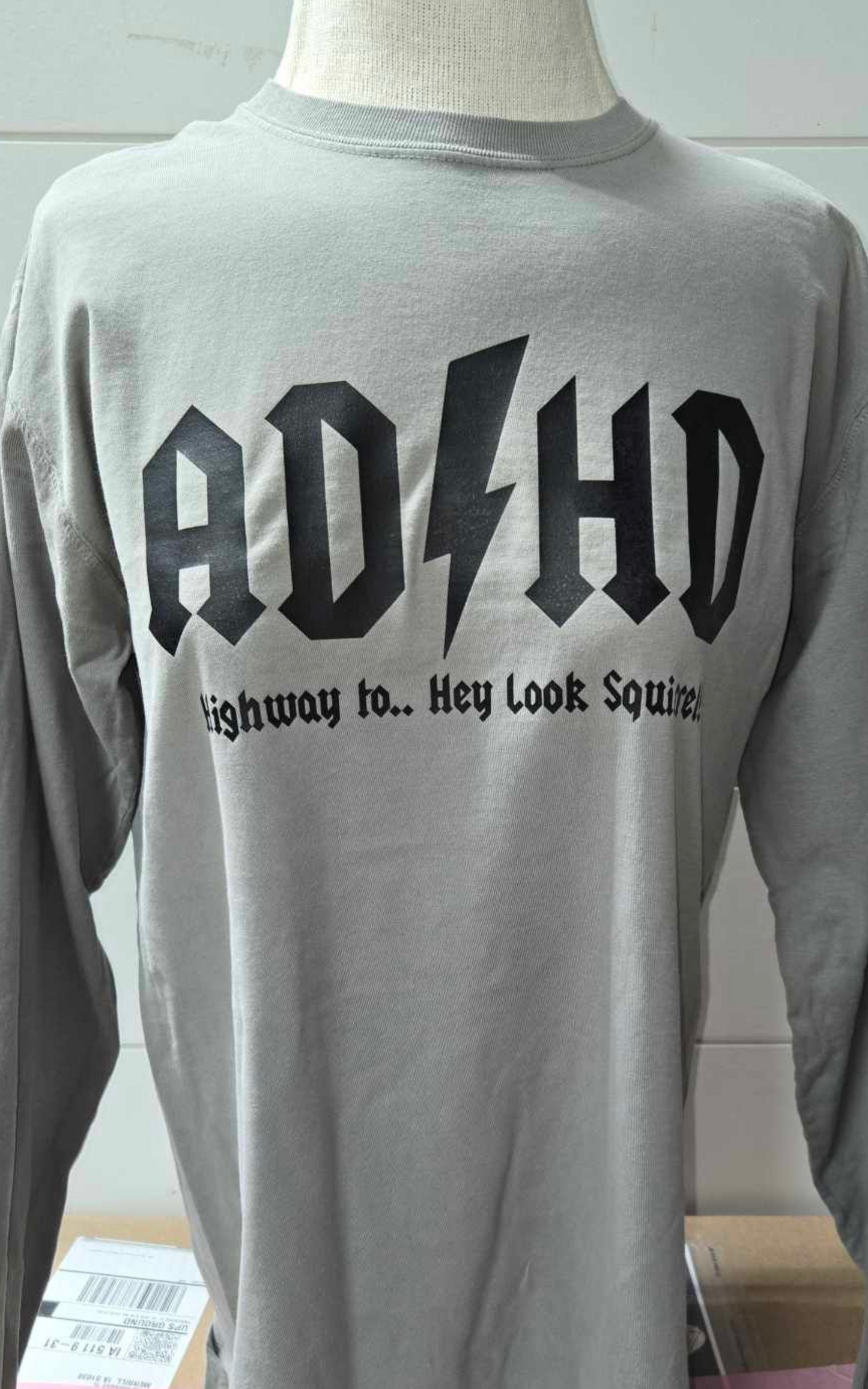 AD/HD Garment Dyed Long Sleeve Graphic Top