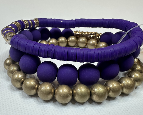 Purple Clay & Gold Stacked Bracelets - 3