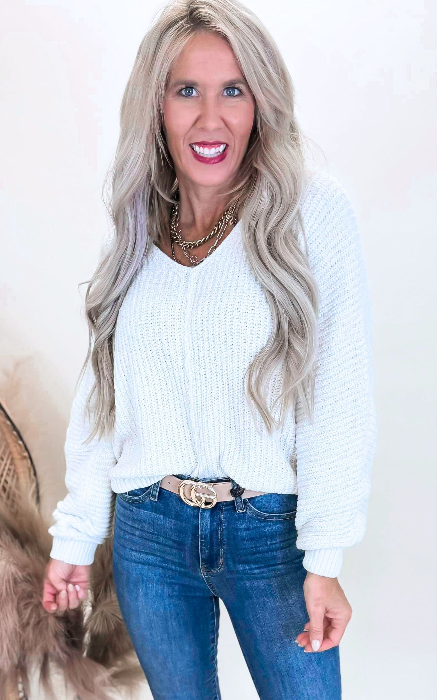 V-Neck Dolman Metallic Sweater