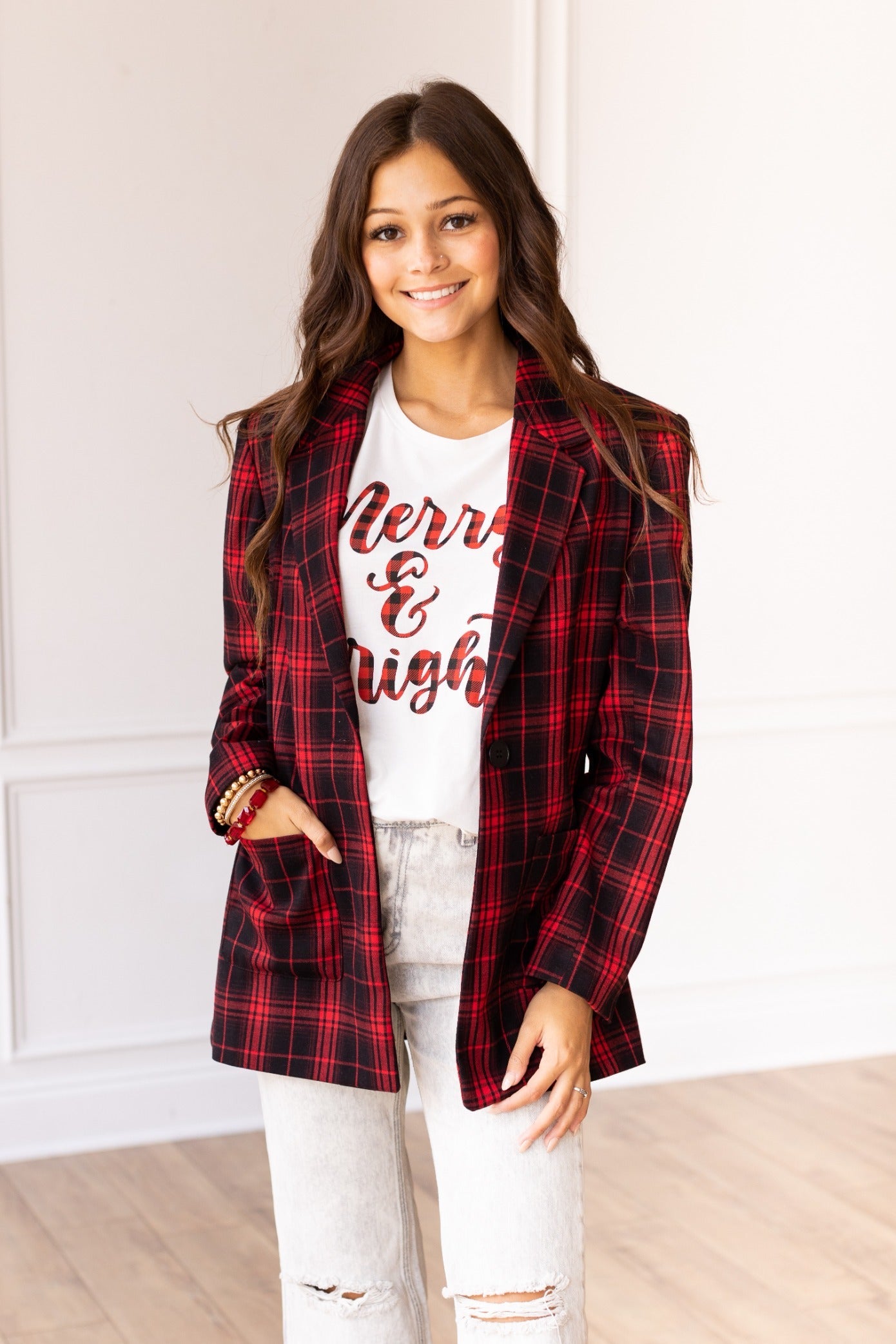 Plaid Perfection Blazer Black/Red