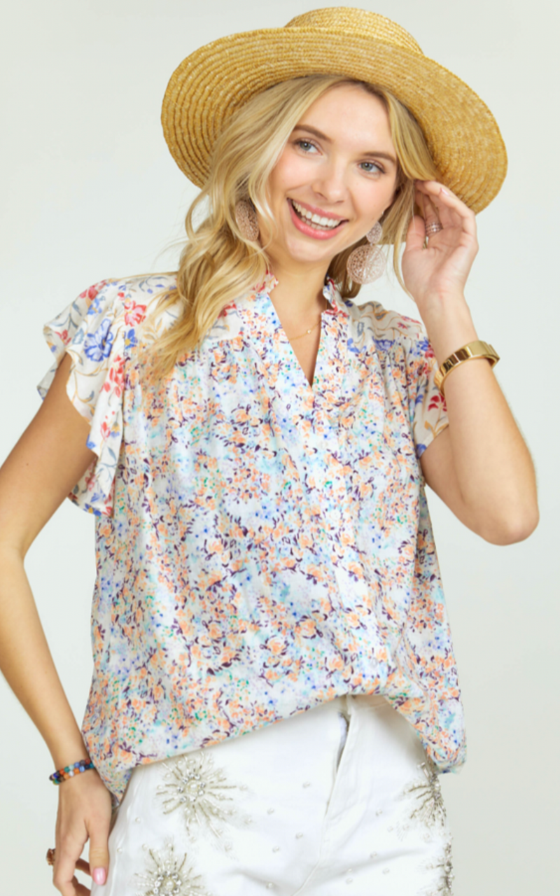 The Simple Truth Ruffle Sleeve Floral Blouse | Orange | FINAL SALE