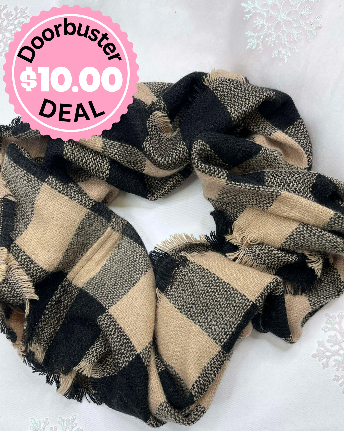 Taupe/Black Buffalo Plaid Infinity Scarf - DEAL
