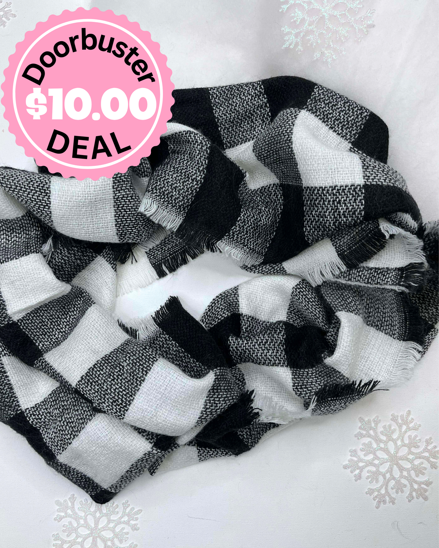 Black/White Buffalo Plaid Infinity Scarf - DEAL