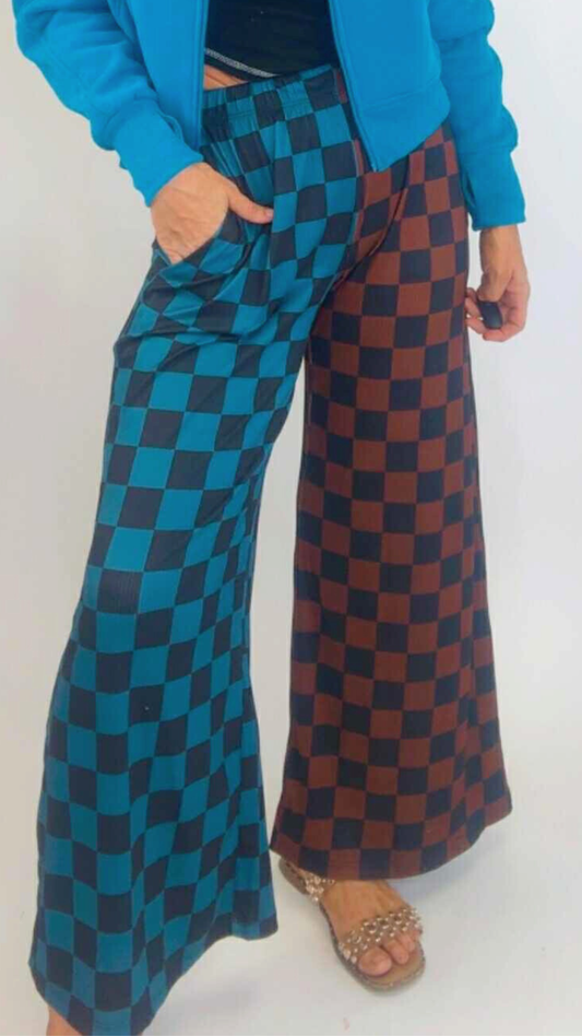 Brown/Teal Split Decision Checkered Pants