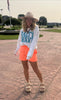 Cozy graphic crewneck featuring raised “SALTY WAVE” text in blue on white.