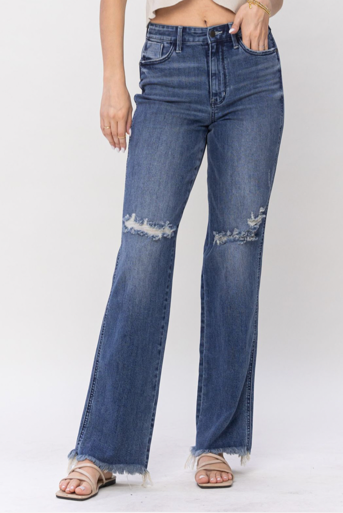 Judy Blue Distressed Wide Leg Denim Jean