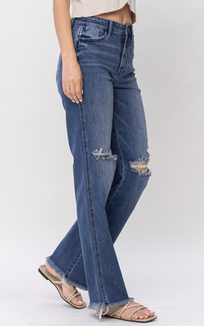 Judy Blue Distressed Wide Leg Denim Jean