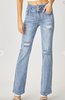 High Rise Light Wash Triple Button Fly Straight Denim Jeans | Risen