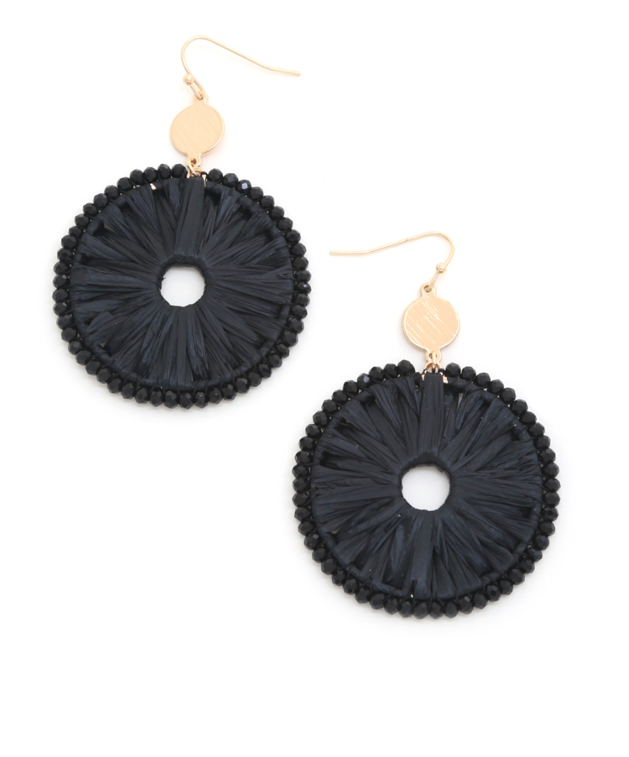 Raffia Beaded Edge Round Earrings