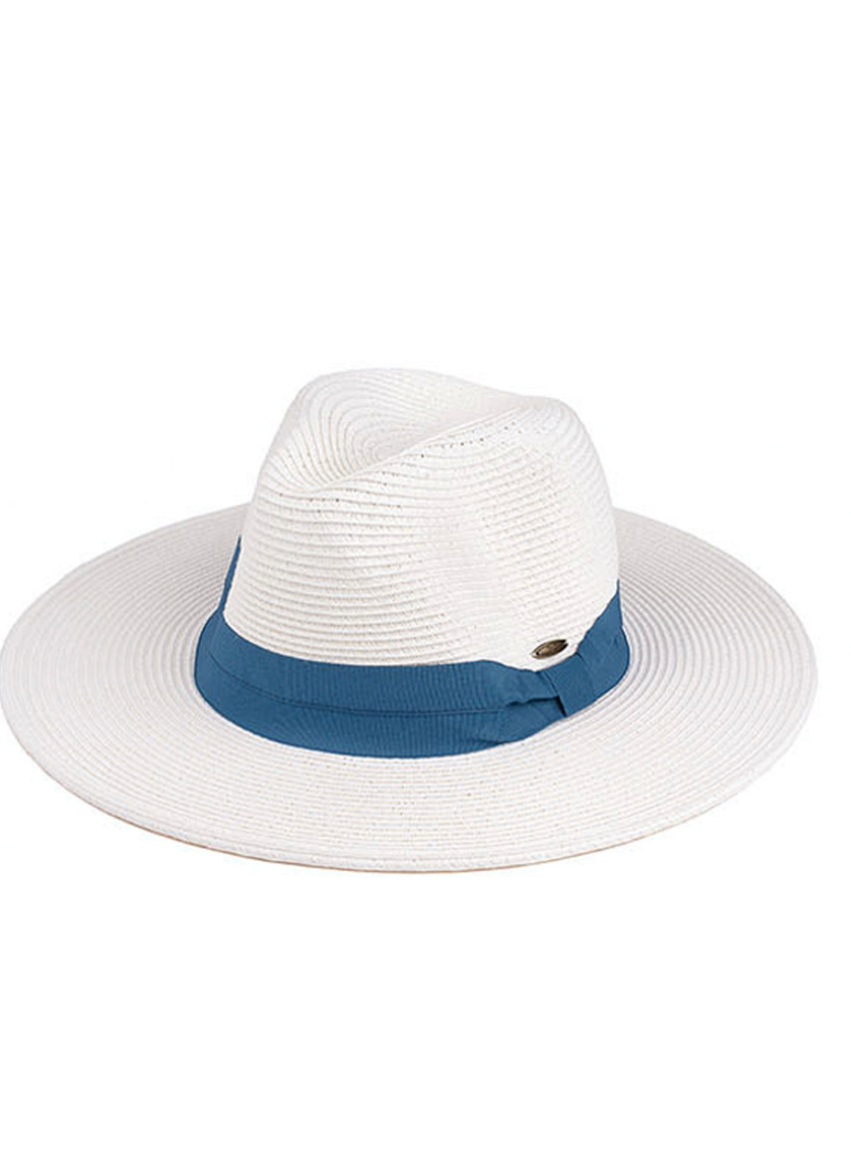 White CC Panama Hat w/ Denim Color Band