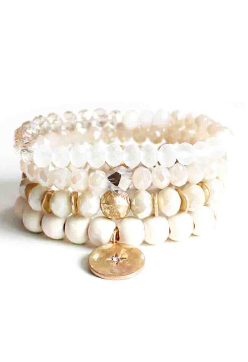 CRYSTAL WOOD BEAD STRETCH BRACELET SET