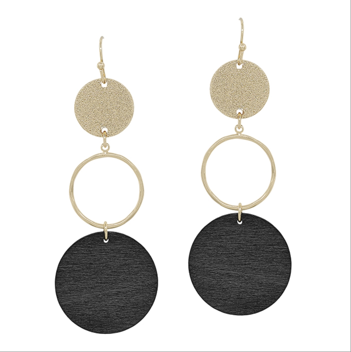 Triple Drop Circle & Black Wooden Earrings