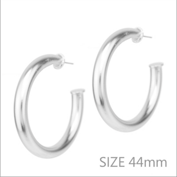 Shiny Silver 1.75" Stud Hoop Earrings