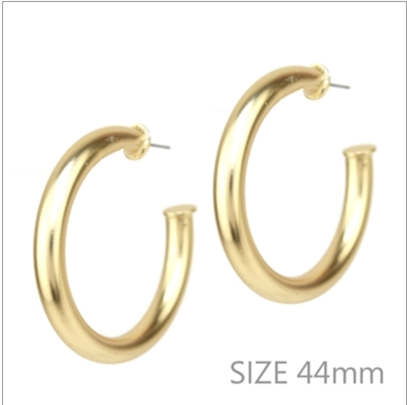 Shiny Gold 1.75" Stud Hoop Earrings