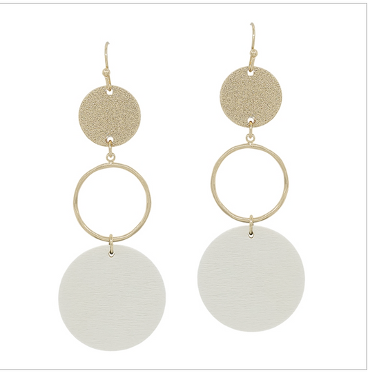 Triple Drop Circle & White Wooden Earrings