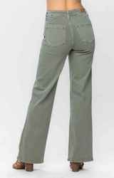 High Rise Sage Garment Dyed Straight Denim Jeans | Judy Blue