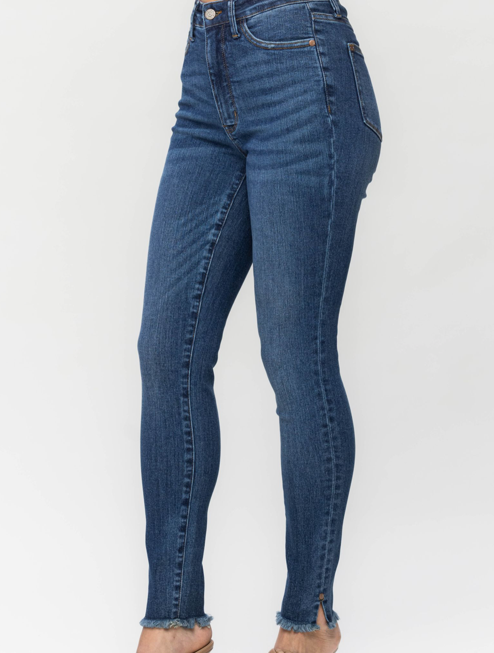 High Waist Tummy Control Side Slit & Fray Hem Skinny Denim Jean | Judy Blue