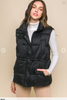 Zip Up Button Puffer Vest with Waist Toggles