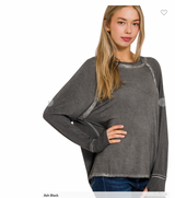 Washed Thumb Hole Long Sleeve Tops 