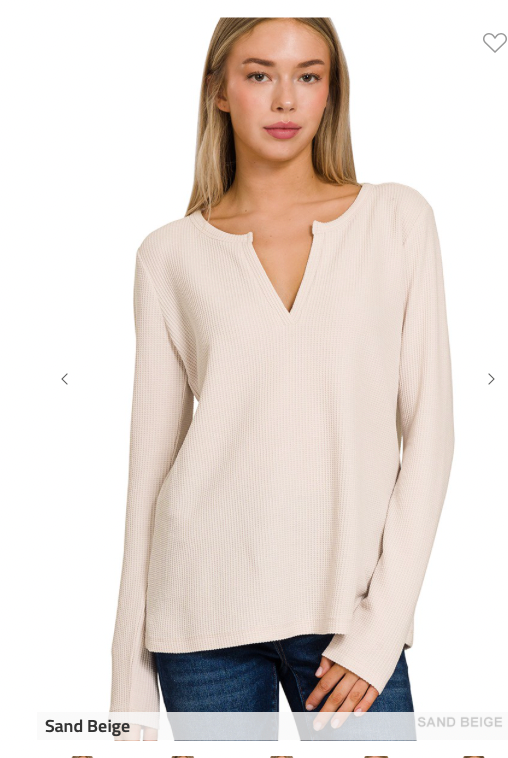 The Girlfriend Melange Baby Waffle V-Neck LS Top