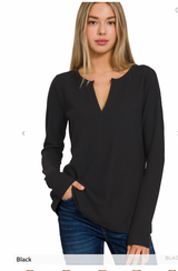 The Girlfriend Melange Baby Waffle V-Neck LS Top