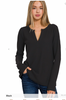 The Girlfriend Melange Baby Waffle V-Neck LS Top