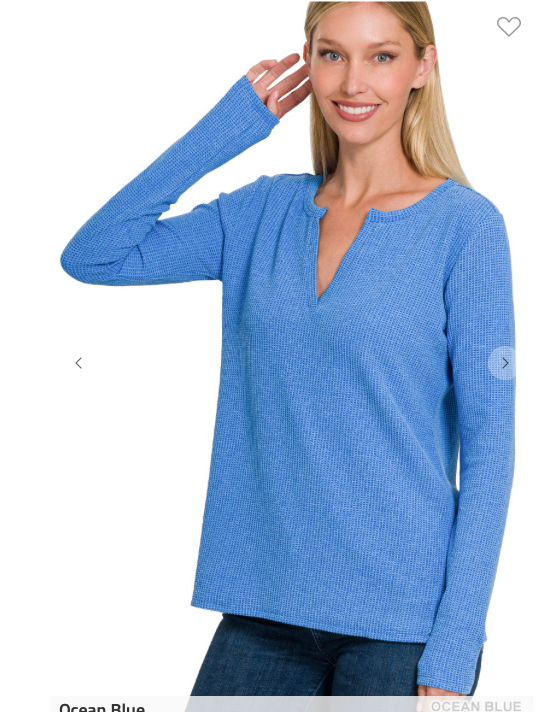 The Girlfriend Melange Baby Waffle V-Neck LS Top