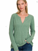 The Girlfriend Melange Baby Waffle V-Neck LS Top