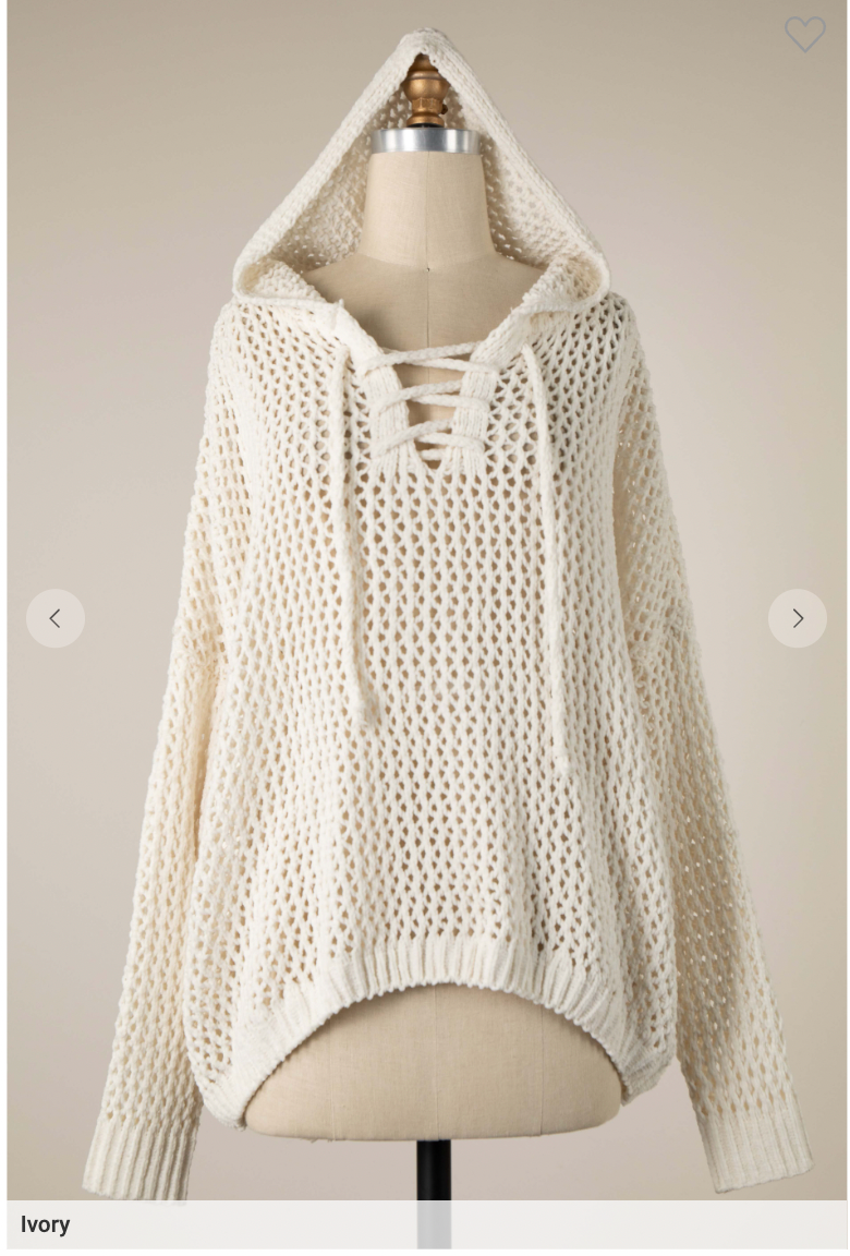 Lace Open Up Crochet Chenille Sweater Hoodie - Final Sale