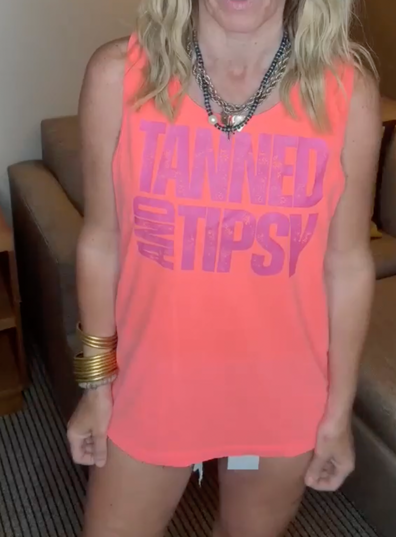 Tanned and Tipsy Garment Dyed Graphic Tank Top