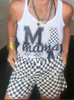MAMA Checkered Graphic Racerback Tank Top