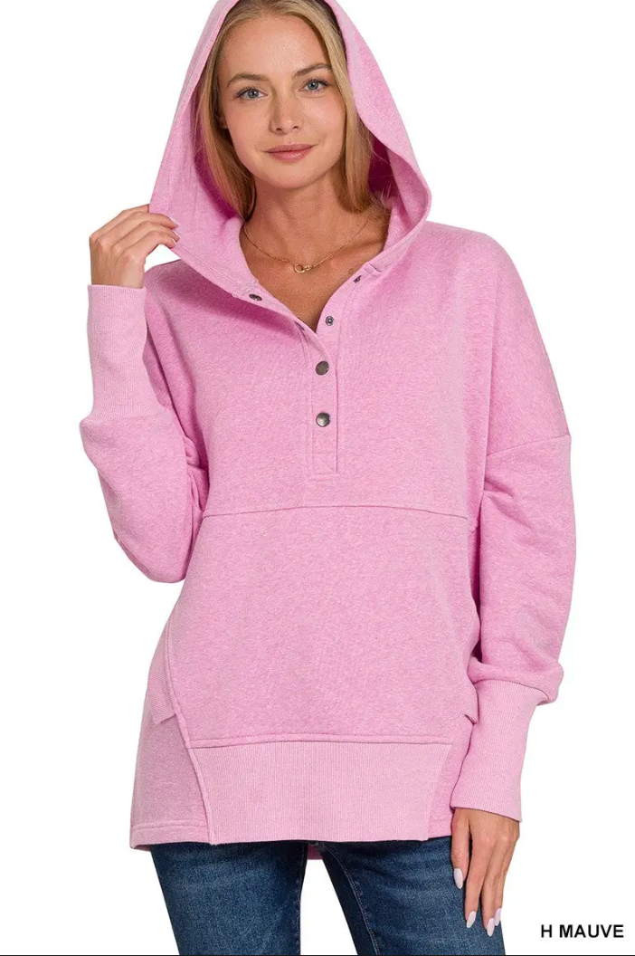 Take a Risk Half Button Hooded Pullover w/ Kangaroo Pocket - Final Sale