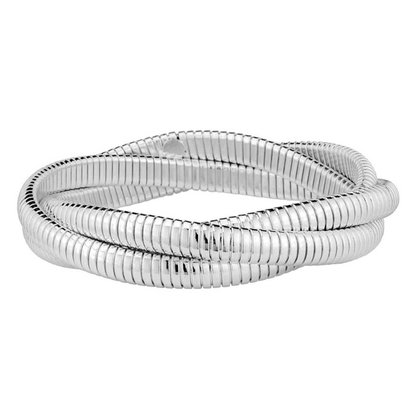 Twisted Ribbed Silver Stretch Bracelets