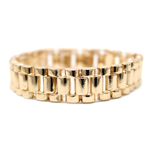 Gold Watch Band Textured Stretch Bracelet