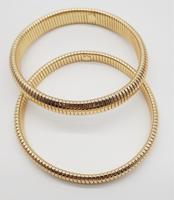 Gold Metal Ribbed Set of 2 Stretch Bracelet