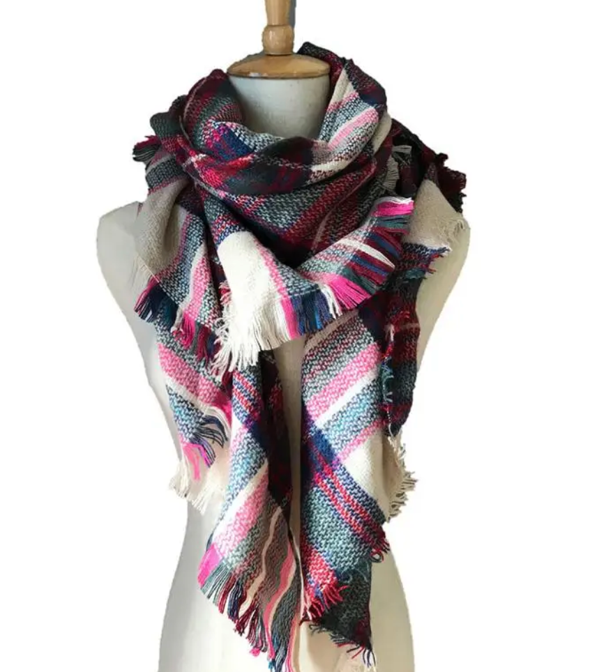 Fuchsia Plaid Triangle Blanket Scarf