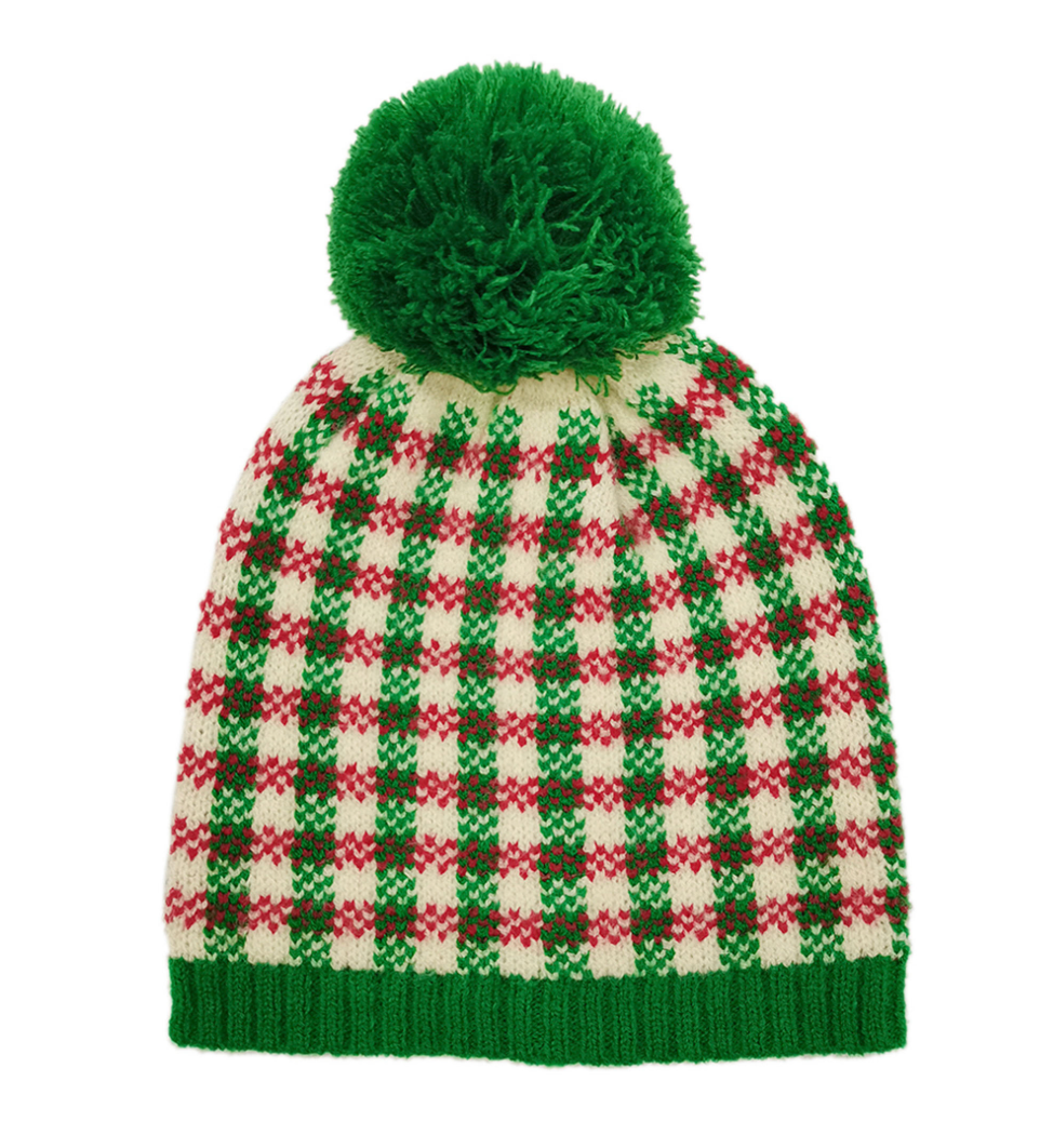 Checkered Holiday Beanie w/ Pom